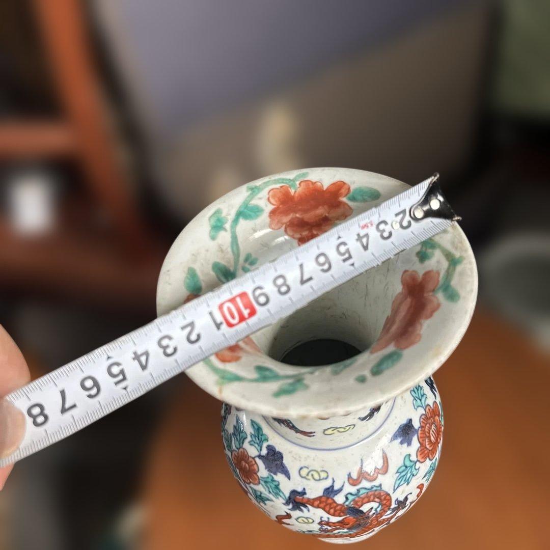 チ*ー様 中国，清時代，骨董，青龍赤龍装飾陶器花瓶