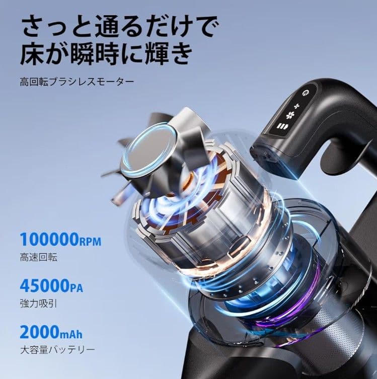 掃除機 コードレス 45000pa超強力吸引 サイクロン ハンディクリーナー