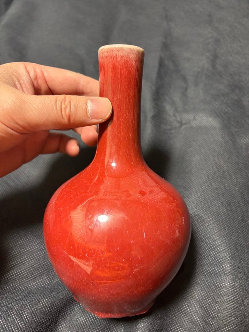 ゆゆ　中国古美術品　清の時代　紅釉　天球瓶　花瓶　高さ約18cm