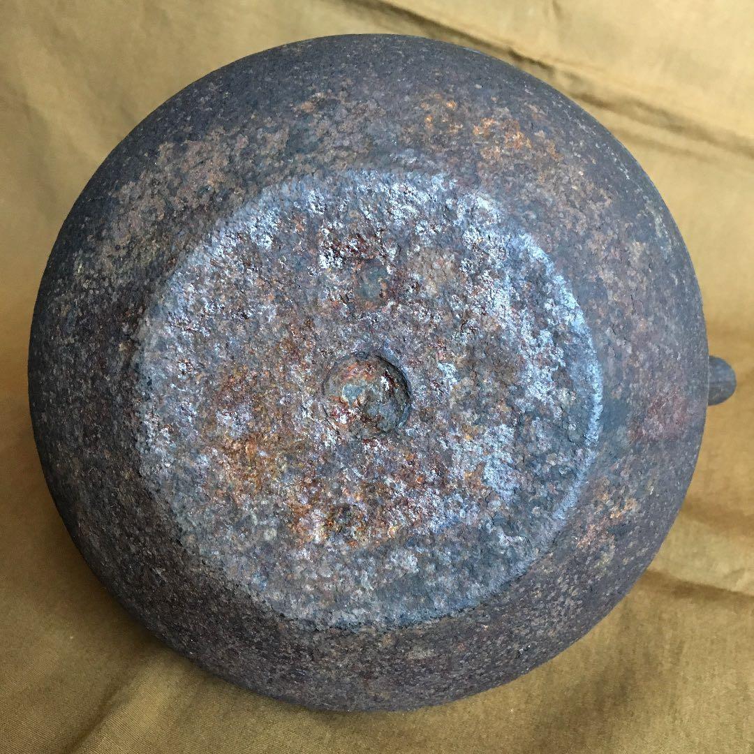 時代物 龍文堂造 馬 鹿 紅葉 平丸型 鉄瓶 急須 湯沸 茶道具 骨董 伝統工芸