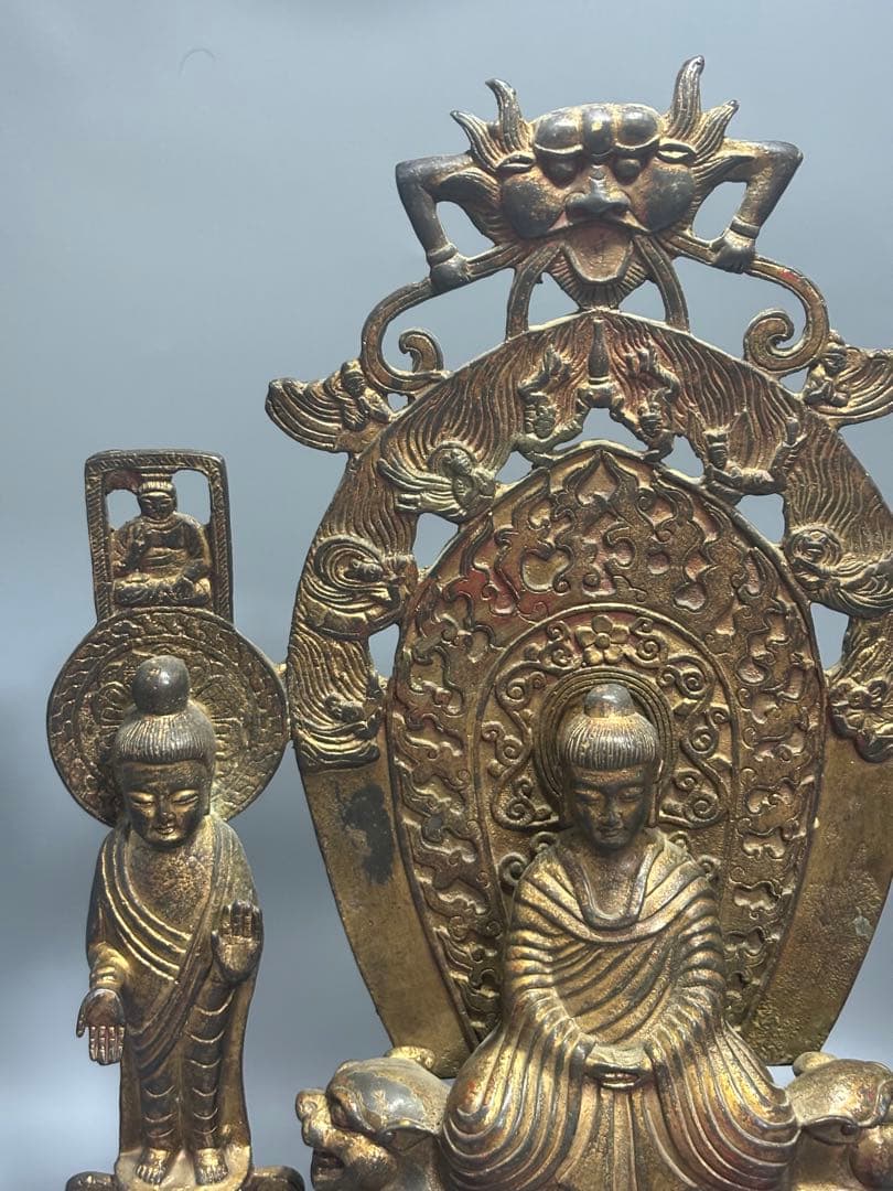 (期間セール)仏教古美術 純銅 文化遺産 文化財仏像伝承　 中央に仏と菩薩像
