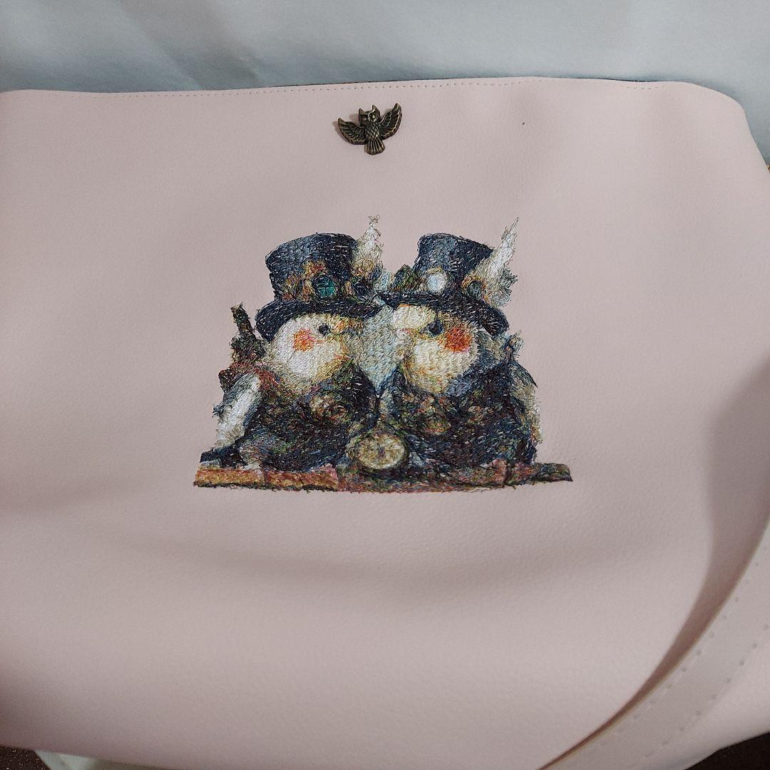 ピンク オカメインコ(鳥)刺繍 ショルダーバッグ スチームパンク