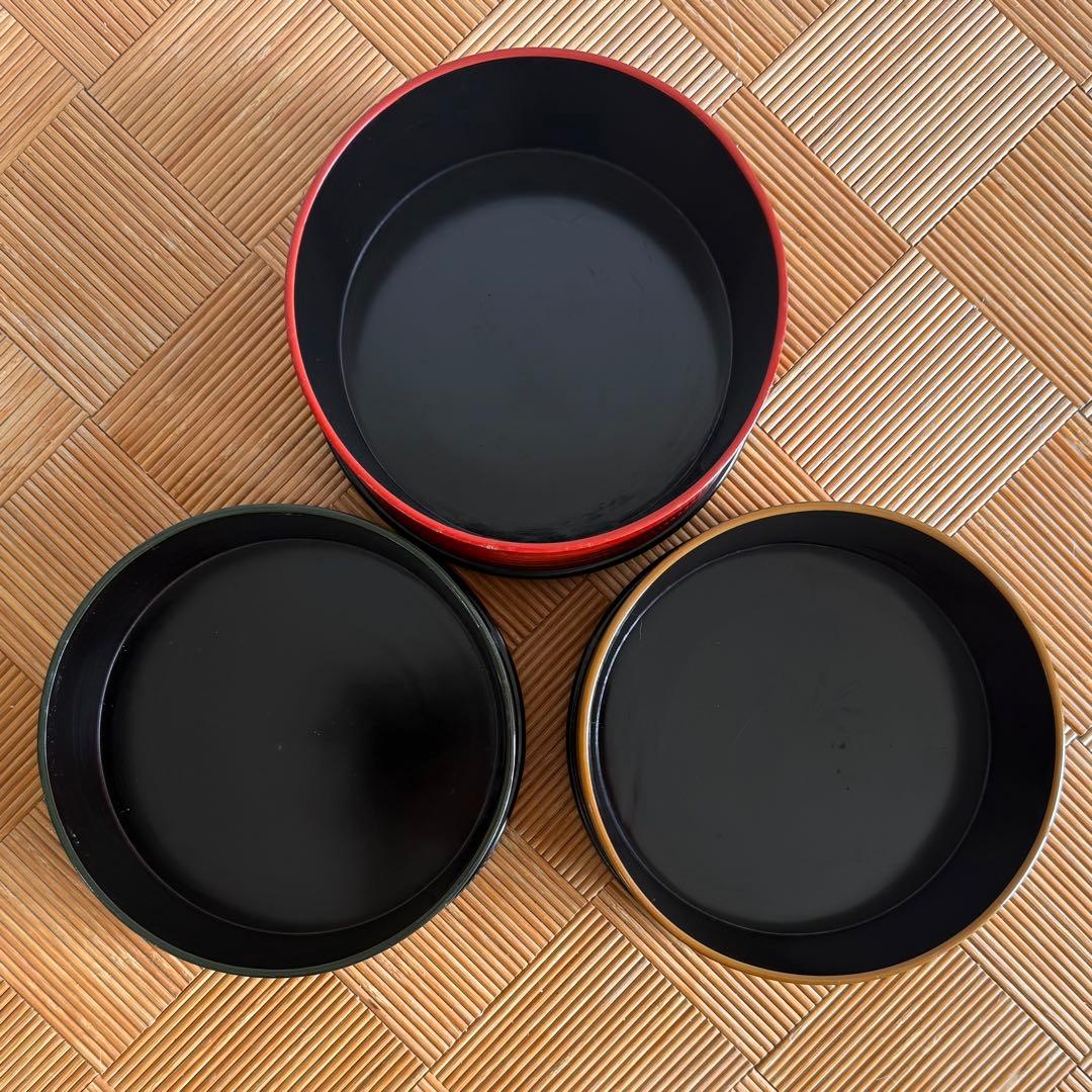 SNT1672 山田平安堂 三彩 丸重 三段 高級漆器 宮内庁御用達 伝統工芸品