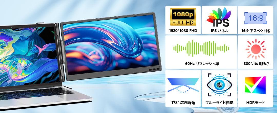 14インチ ノートパソコン用モニター FHD1080P デュアルディスプレイ