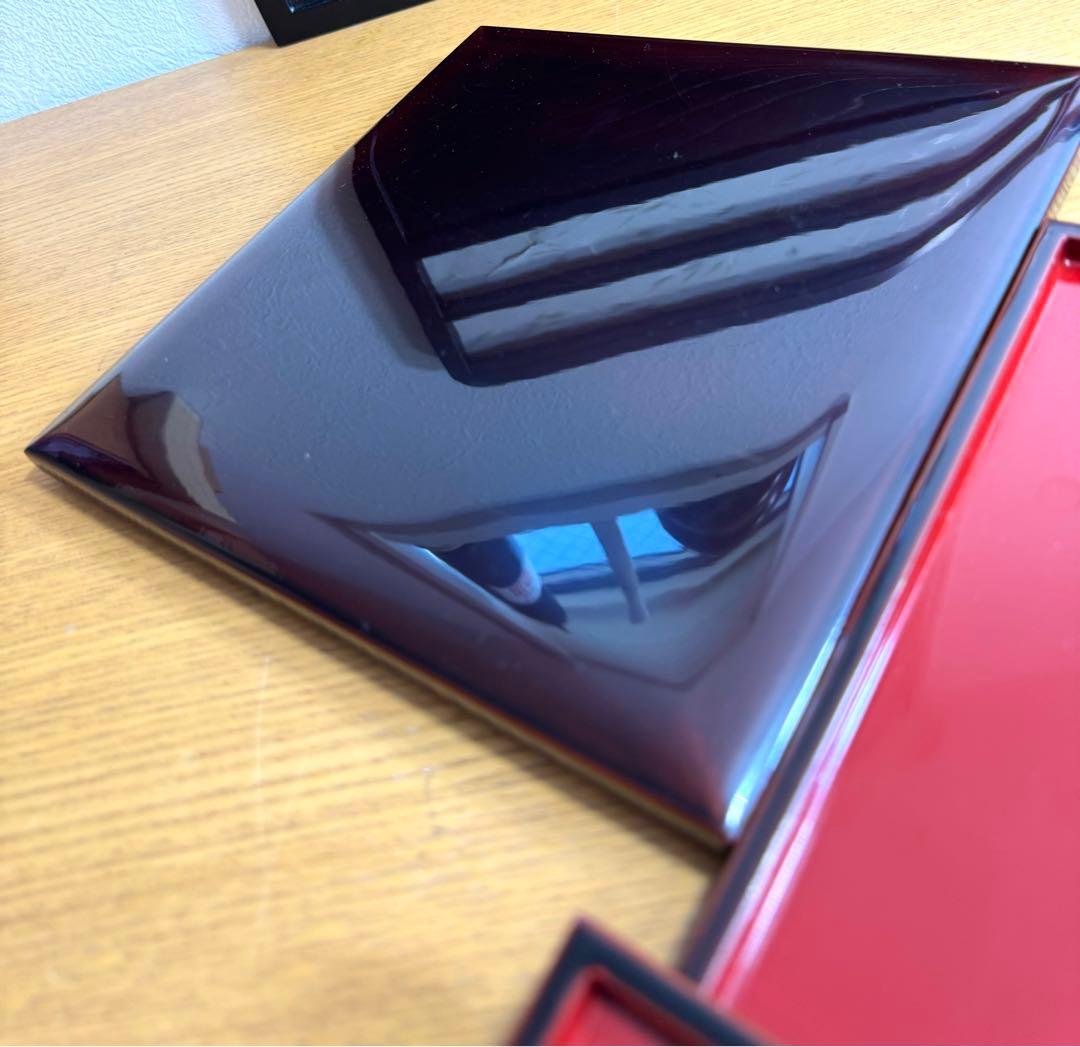 木製漆器　多目的重箱　中皿4枚付　溜お好み重箱　共箱　美品