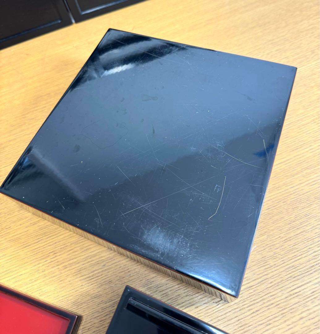 木製漆器　多目的重箱　中皿4枚付　溜お好み重箱　共箱　美品