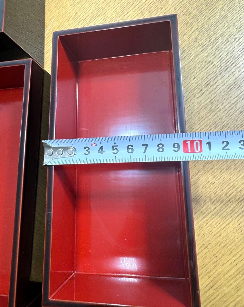 木製漆器　多目的重箱　中皿4枚付　溜お好み重箱　共箱　美品