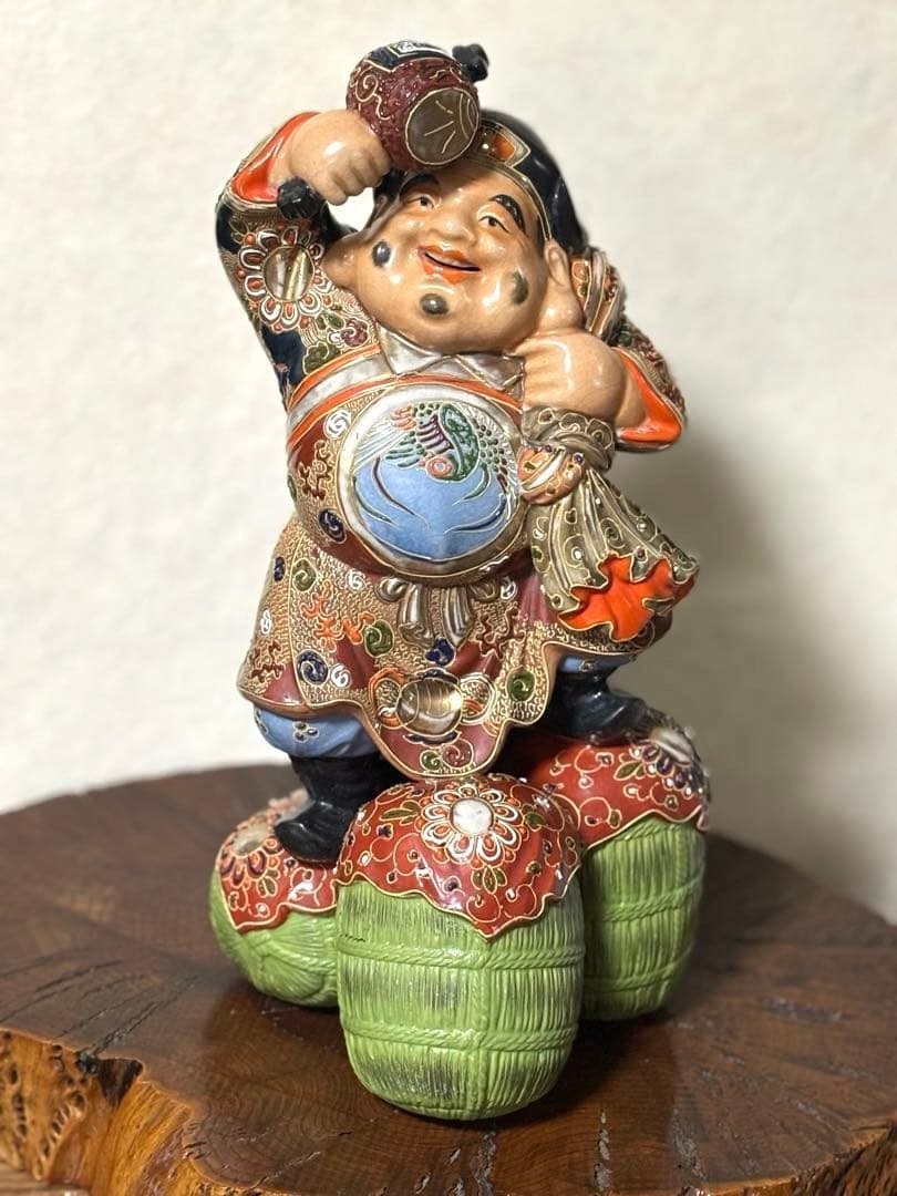 九谷焼 大黒天 置物 七福神 金彩 盛技法 骨董品 アンティーク 縁起物