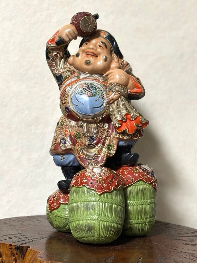 九谷焼 大黒天 置物 七福神 金彩 盛技法 骨董品 アンティーク 縁起物