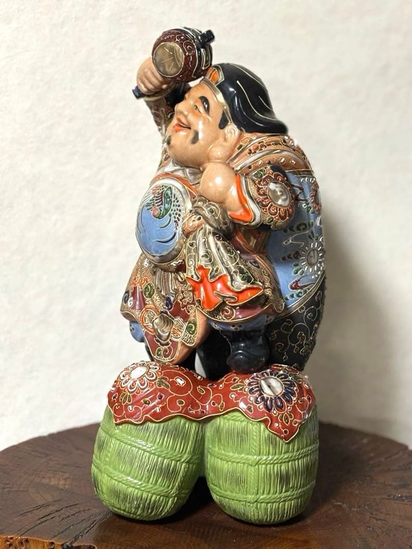 九谷焼 大黒天 置物 七福神 金彩 盛技法 骨董品 アンティーク 縁起物