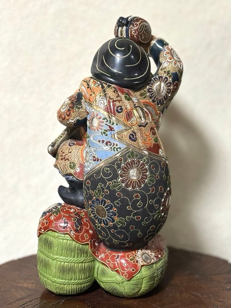 九谷焼 大黒天 置物 七福神 金彩 盛技法 骨董品 アンティーク 縁起物