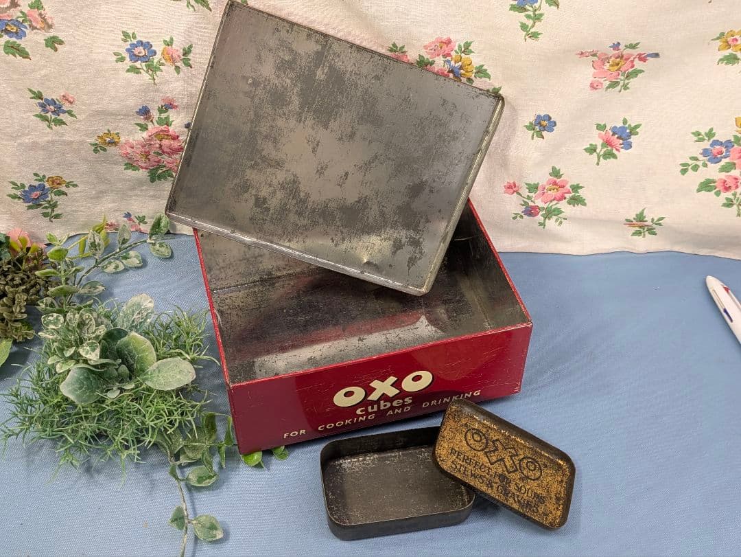イギリス アンティーク oxo 缶 大小２個oxoボトル oxoスプーン セット