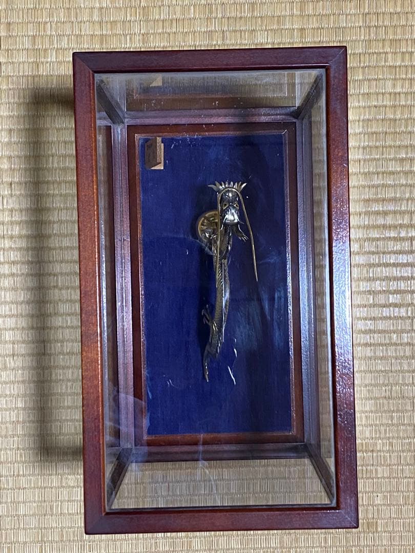 ♦️長栄作 純銀 龍 縁起物 置物飾り 銀細工 購入時ケース入 昭和時代美術工芸品