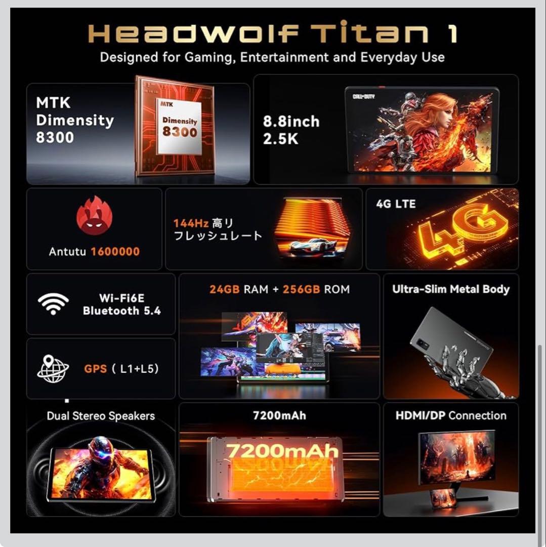 HEADWOLF titan1 Dimensity8300 タブレット256GB