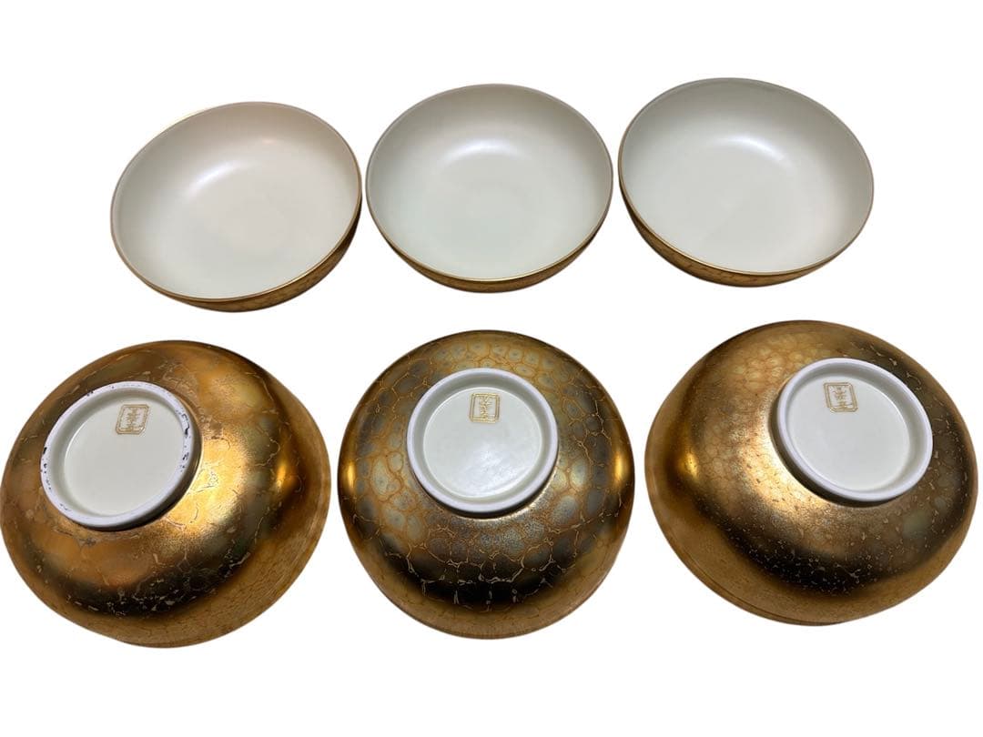 金茶碗 幸楽窯 有田焼　蓋付き 茶椀　伝統工芸品 8客のうち1客破損箇所あり