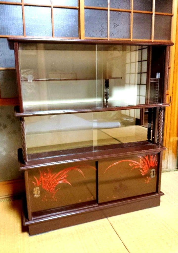 昭和レトロ 茶箪笥 水屋箪笥 飾り棚 茶道具 ガラス棚 古民家 ヴィンテージ家具