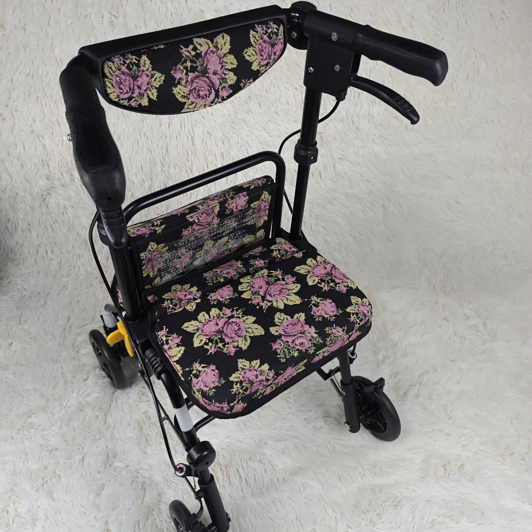 ✨未使用級✨ 島製作所 シルバーカー スカイウォーカーS 折り畳み 黒 花柄