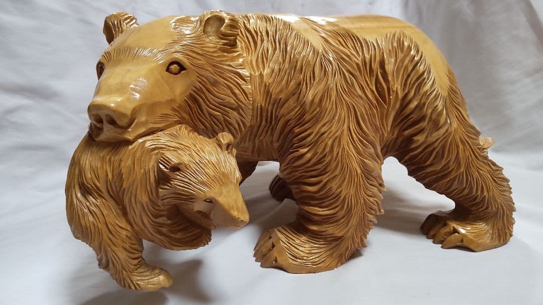 木彫り クマの親子彫刻 小畠雪峰 重厚