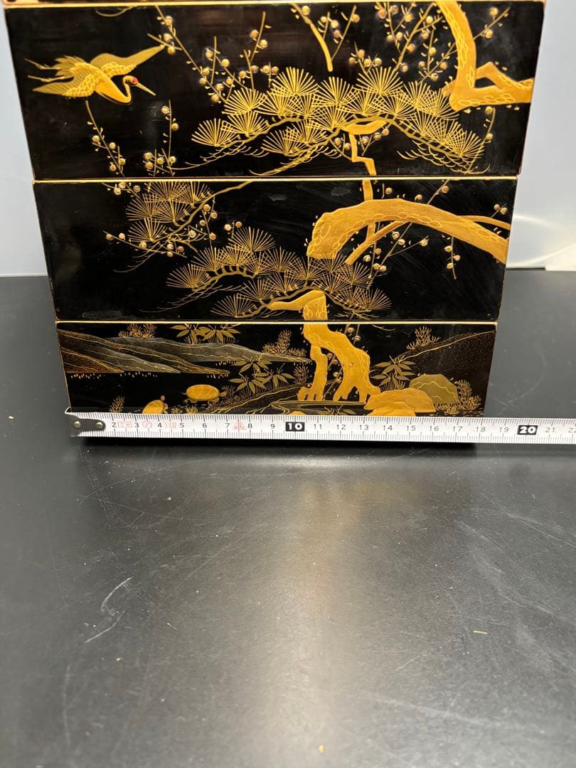 【希少品】高蒔絵 江戸期 松竹梅鶴紋 漆器 吉祥文様 時代物 骨董品 金蒔絵重箱