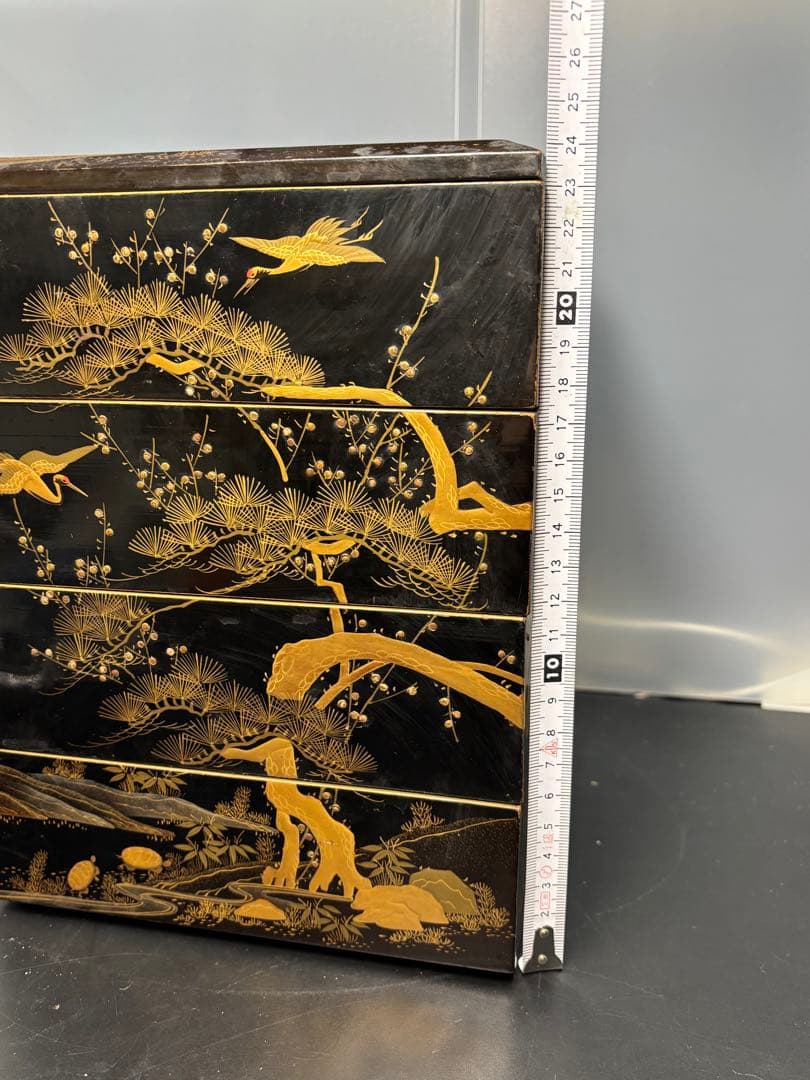 【希少品】高蒔絵 江戸期 松竹梅鶴紋 漆器 吉祥文様 時代物 骨董品 金蒔絵重箱