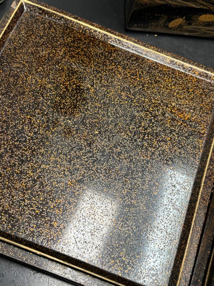 【希少品】高蒔絵 江戸期 松竹梅鶴紋 漆器 吉祥文様 時代物 骨董品 金蒔絵重箱