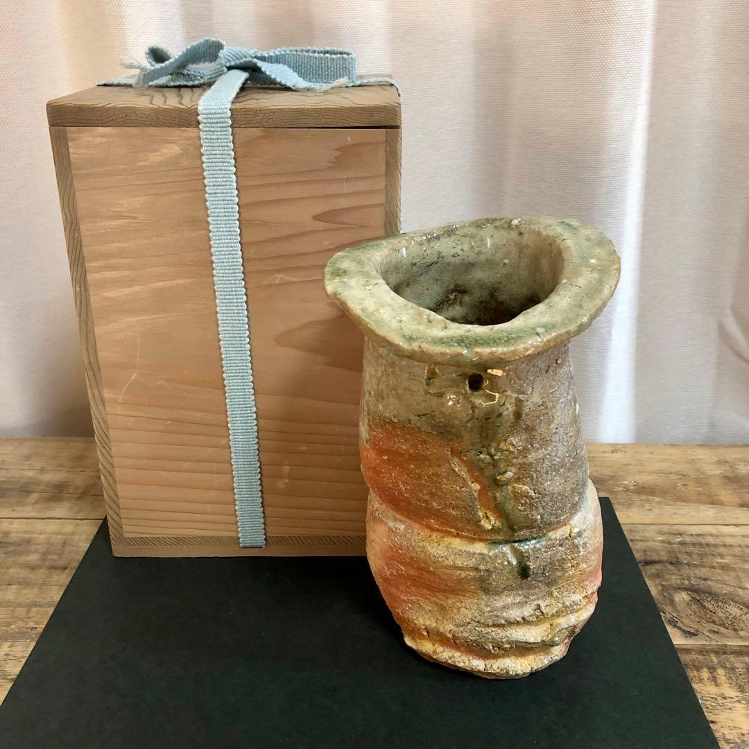 杉本貞光 信楽生爪写花入 立花大亀箱書 共箱 茶道具 寺垣外窯