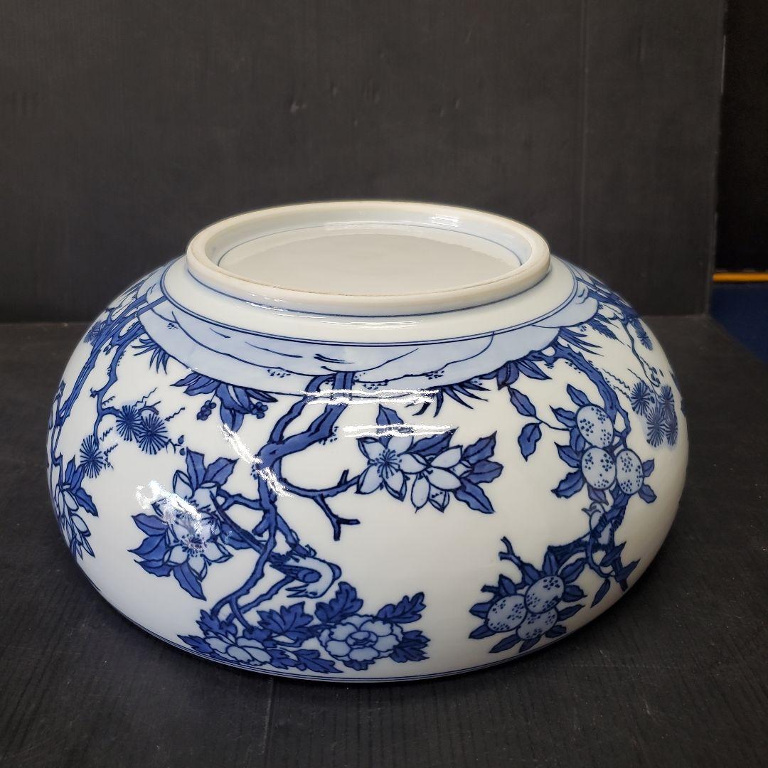 明窪田様　　 手塚祥堂 染付 四仙花文 平水指 水指 茶道具 35