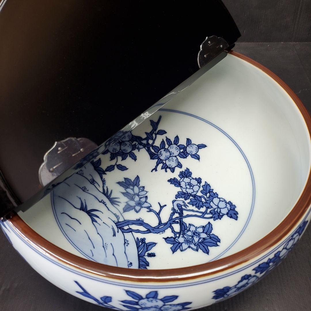 明窪田様　　 手塚祥堂 染付 四仙花文 平水指 水指 茶道具 35