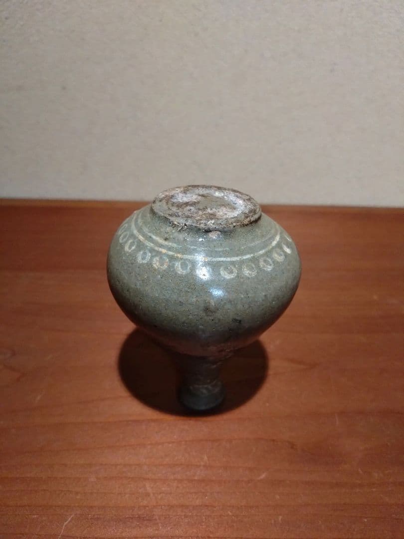 高麗青磁 白黒象嵌 草花紋 小徳利 振り出し