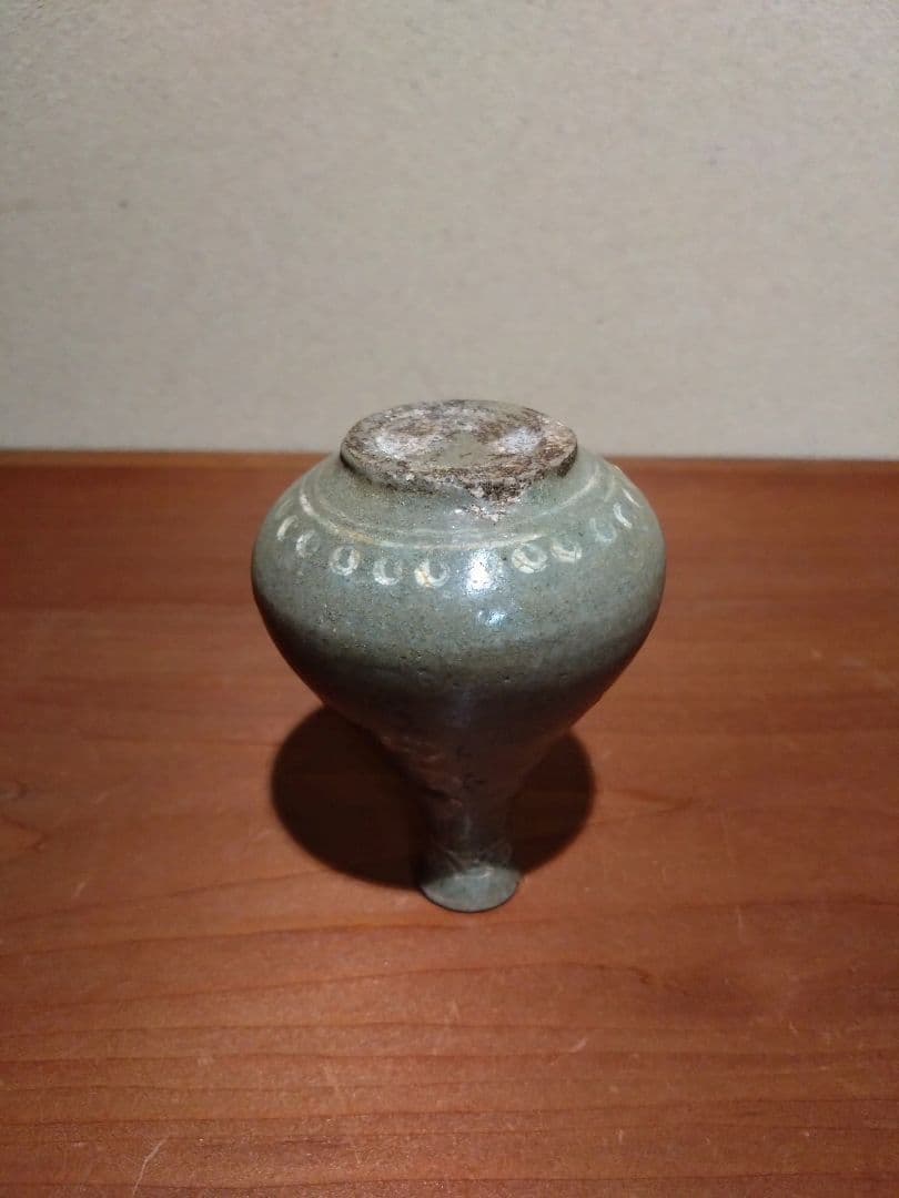 高麗青磁 白黒象嵌 草花紋 小徳利 振り出し