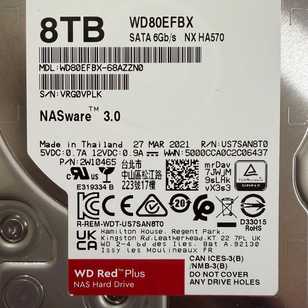 WD Red Plus 8TB HDD WD80EFBX 使用時間104時間
