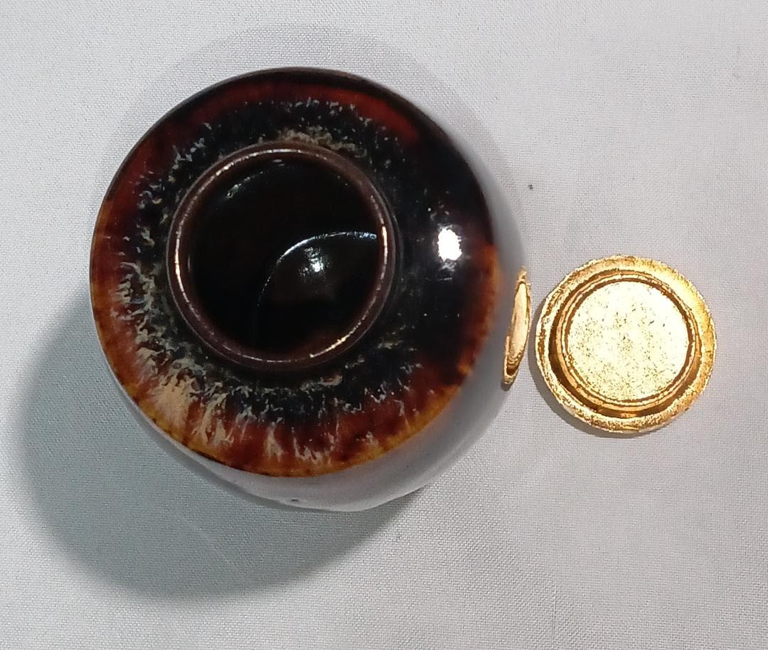 茶道具　京都洛東　桶谷定一作　肩衝茶入　有栖川鳳凰文仕覆付き　美品！！
