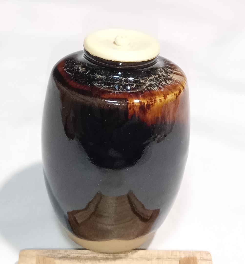 茶道具　京都洛東　桶谷定一作　肩衝茶入　有栖川鳳凰文仕覆付き　美品！！