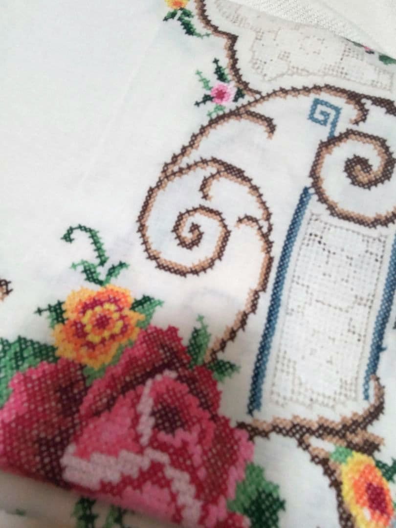 フランスアンティークレース 刺繍 テーブルクロス ベッドカバー ヴィンテージ