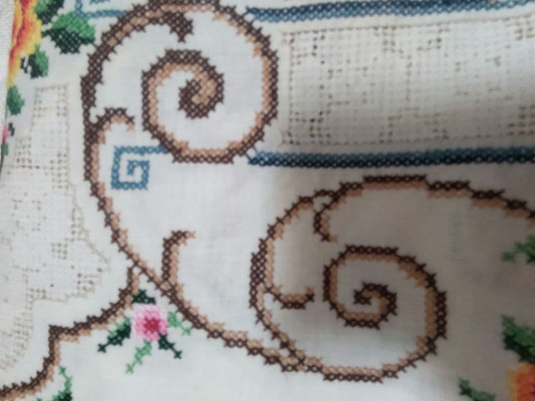 フランスアンティークレース 刺繍 テーブルクロス ベッドカバー ヴィンテージ