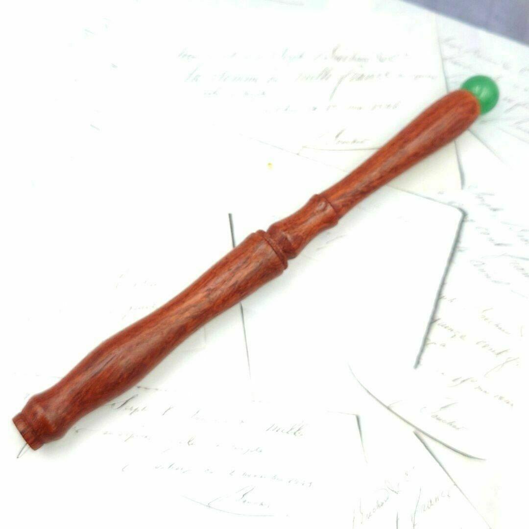 花梨　ガラスペン木軸　No.10　グリーンアベンチュリン　天然石　ボルトレッティ