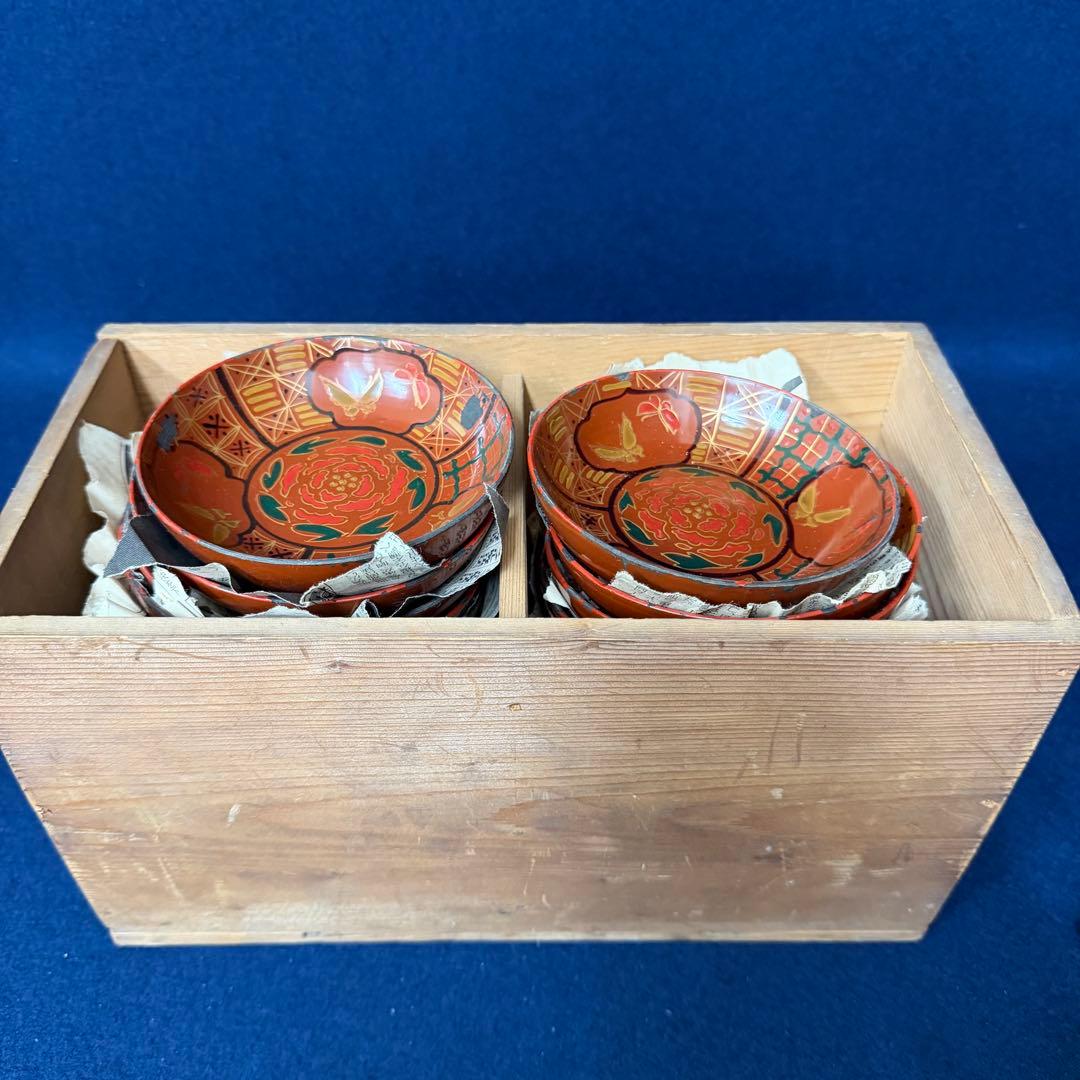 吉野塗 朱漆塗 菊蒔絵 銘々皿 20客 天然木 菓子皿 古玩 旧家 蔵出 骨董品