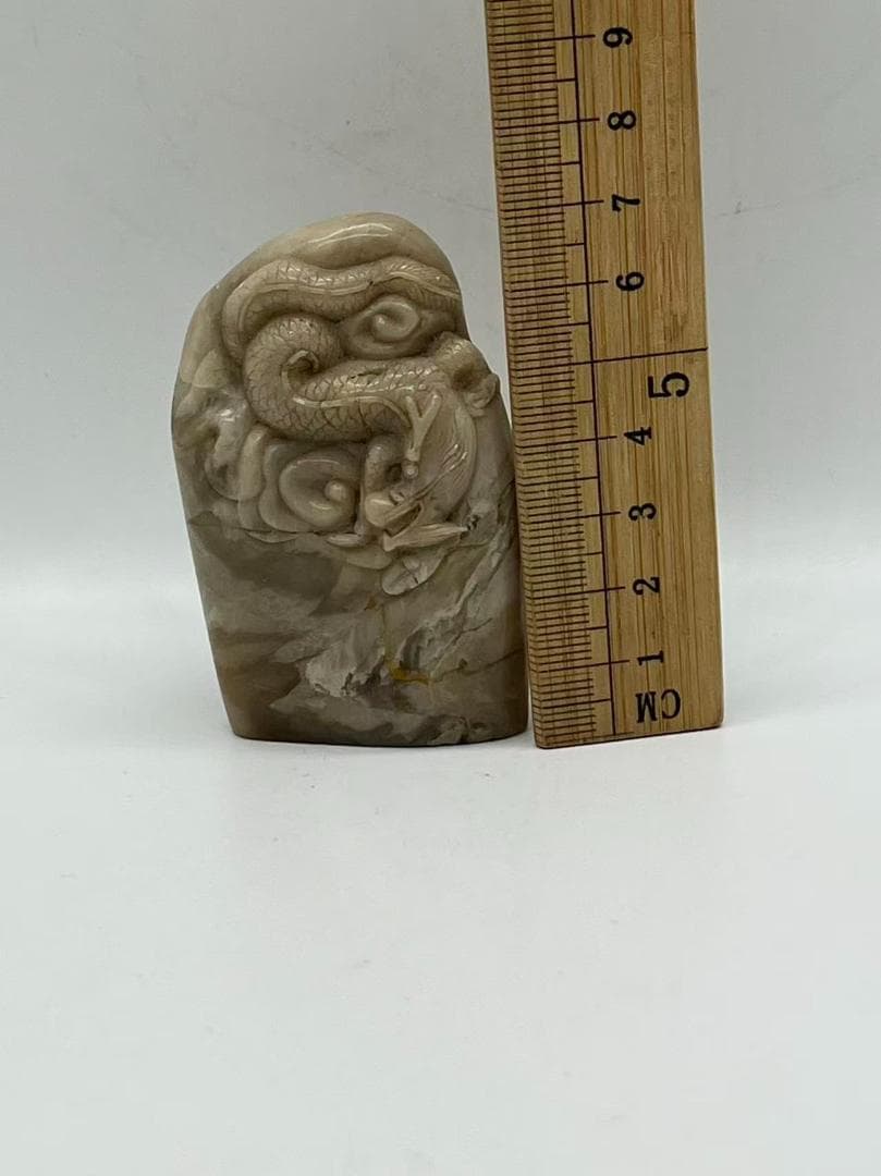 清時代　巴林石雲龍紋随形印材　巴林凍石吉祥昇天紋様印鑑　寿山石(F-219)