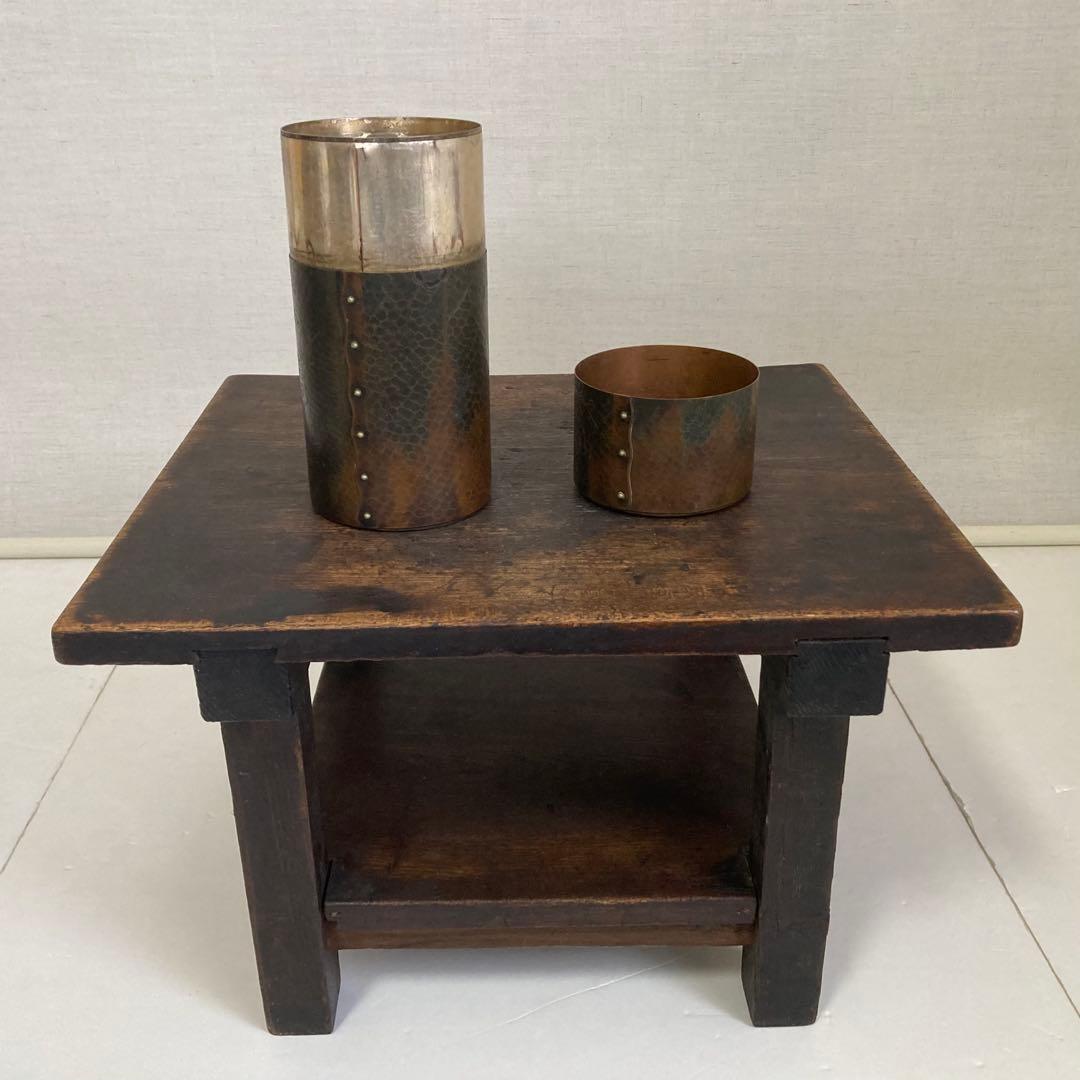 古い茶筒 玉川堂 鎚起銅器 槌目模様 鋲打 彫刻 花柄 和風 茶道具 レトロ