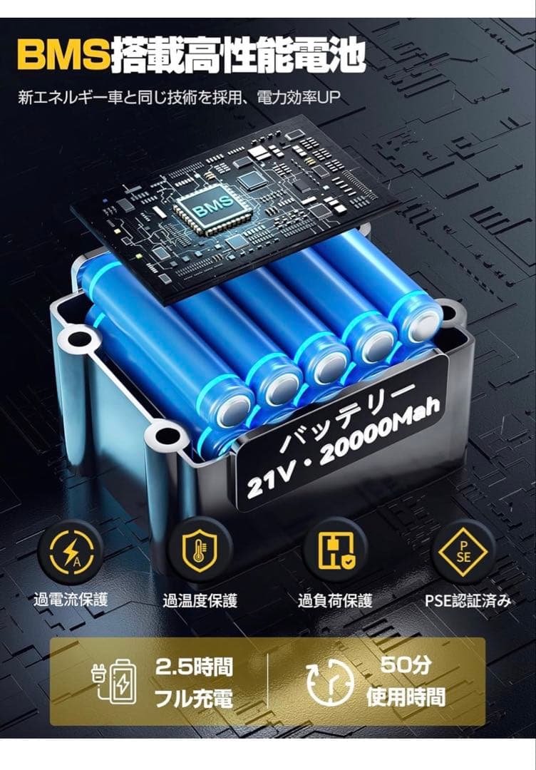 高圧洗浄機　コードレス 充電式 20000mAh PSE認証済 洗車店監修
