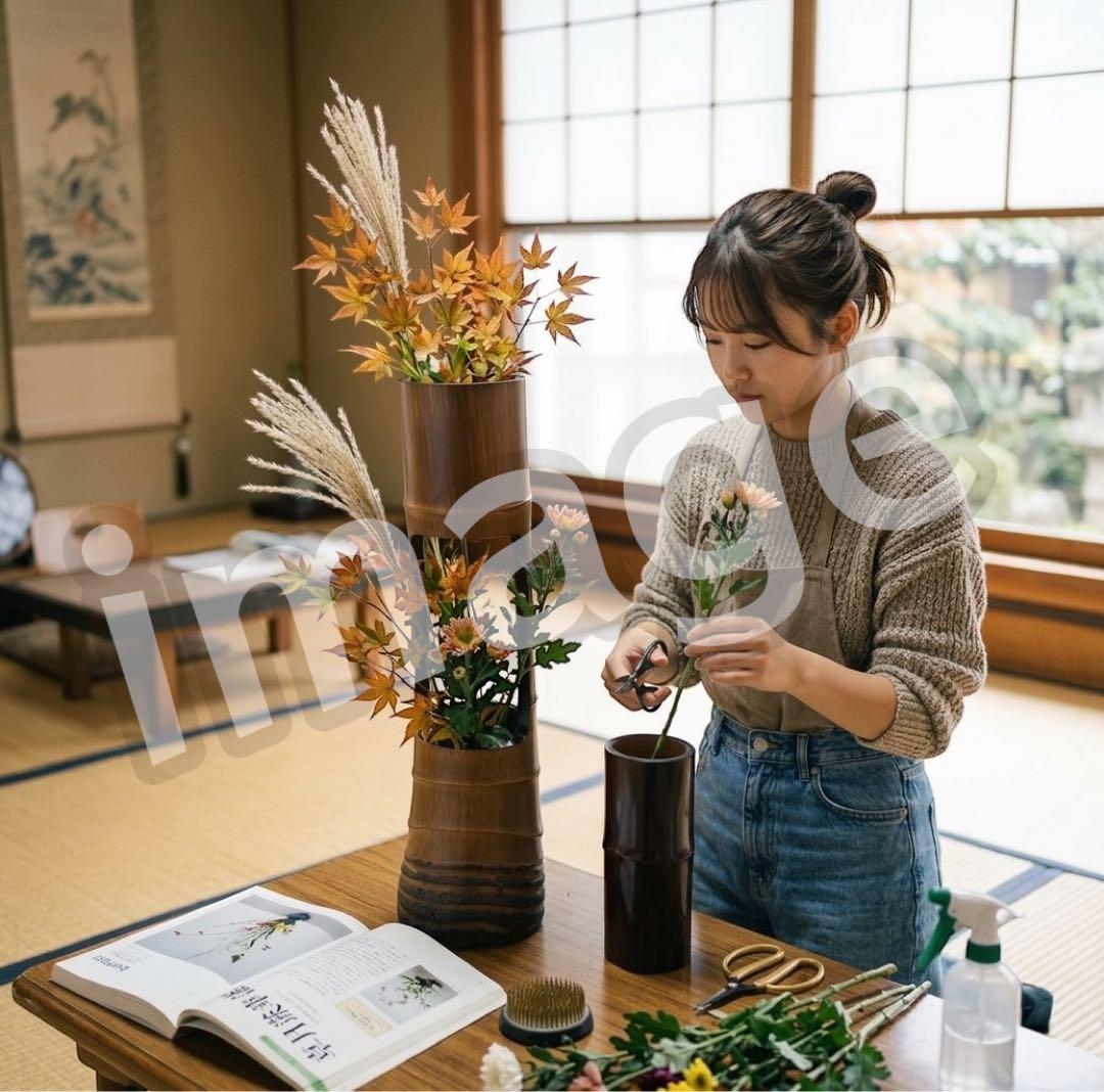 竹二重切 花入 大小2点セット 茶道具 竹花器