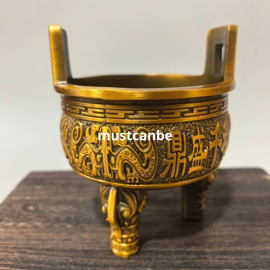 銅鼎 香炉 三足円鼎 奉納香炉 鼎 盛千秋 工芸品 置物