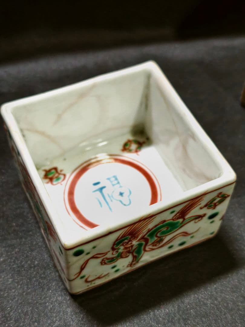茶道具 色絵正方置き香炉 銀火屋 清水焼 六兵衛作 桐箱 明治骨董 香道具