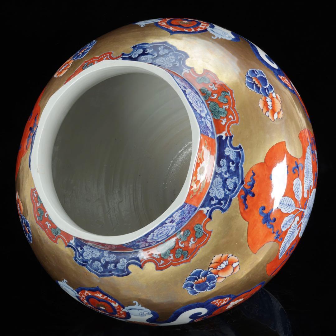 有田焼 染錦花鳥図 八角胴張蓋付大壷 飾壺 豪華絢爛 高57cm 古美術 骨董品