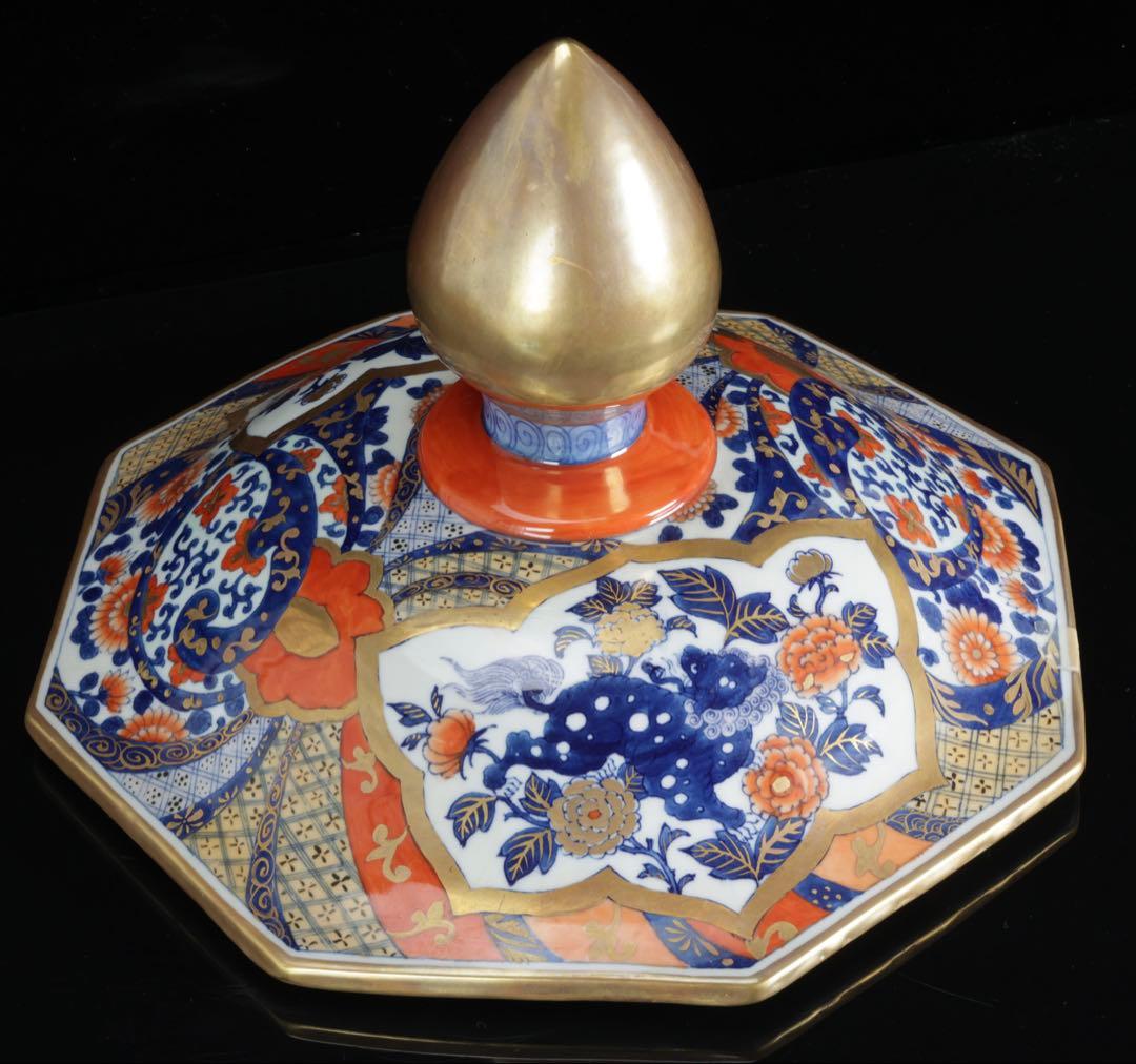 有田焼 染錦花鳥図 八角胴張蓋付大壷 飾壺 豪華絢爛 高57cm 古美術 骨董品