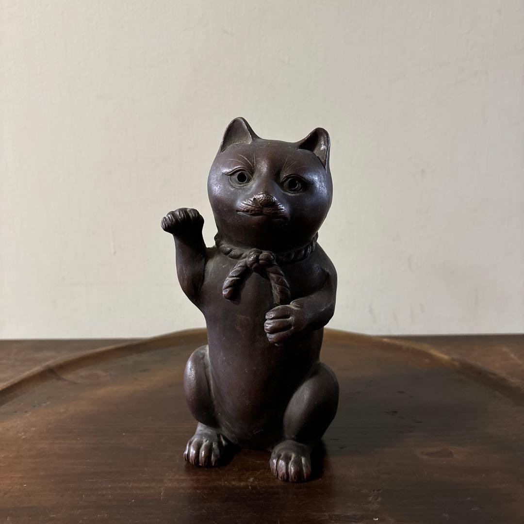 古備前招き猫　幕末〜明治時代　古道具　アンティーク　骨董 眠り猫　福助　李朝