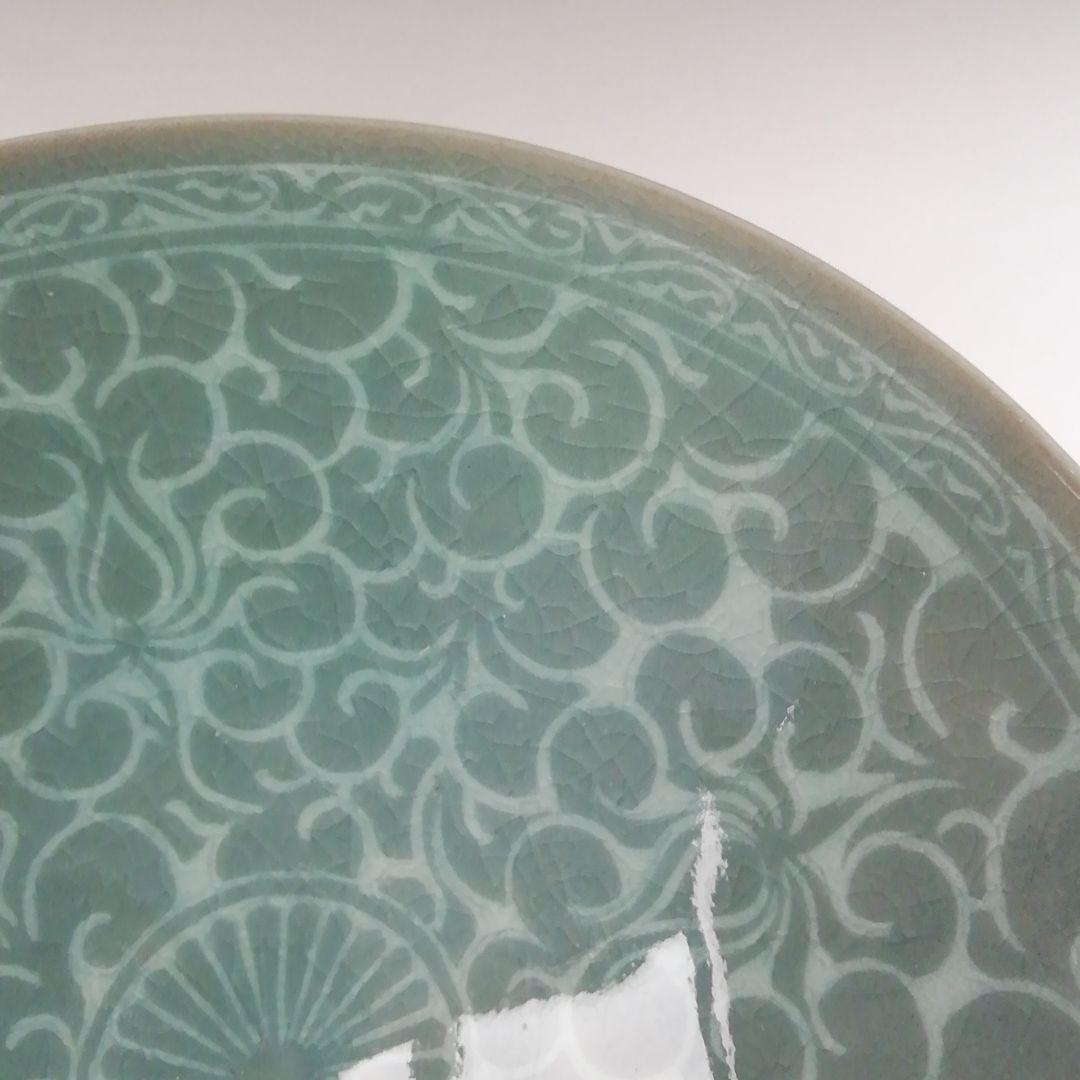 Ｔ２４９　茶碗　『高麗青磁茶碗』『沙音窯　松月　金鍾浩 作』共箱　抹茶碗　茶道具