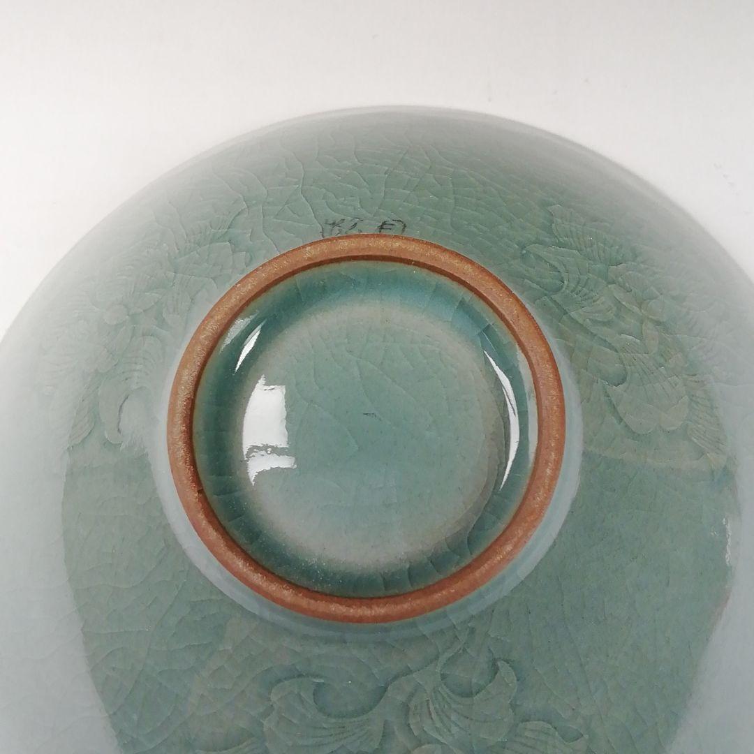 Ｔ２４９　茶碗　『高麗青磁茶碗』『沙音窯　松月　金鍾浩 作』共箱　抹茶碗　茶道具