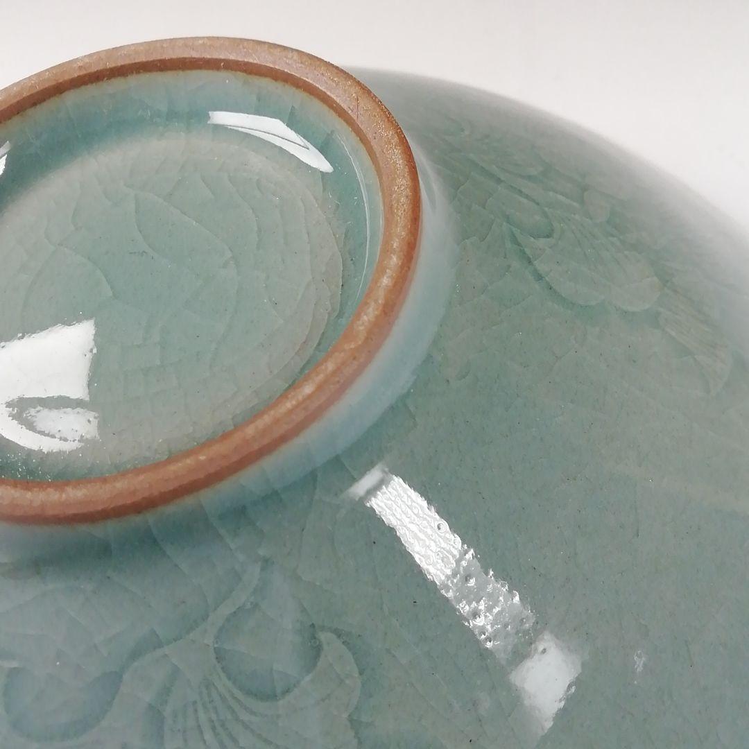 Ｔ２４９　茶碗　『高麗青磁茶碗』『沙音窯　松月　金鍾浩 作』共箱　抹茶碗　茶道具
