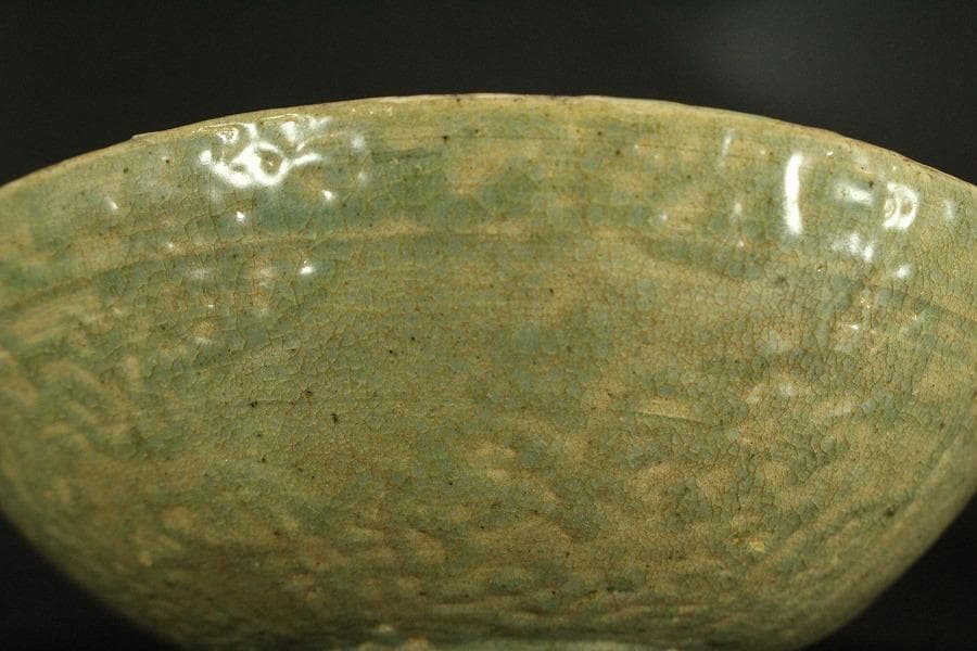 高麗青磁 花象嵌 碗 李朝(ZE529)